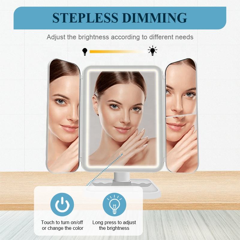 Oglindă Cosmetica cu LED pentru make-up zoom 2X 3X, lumina reglabila, buton touch, USB, alb