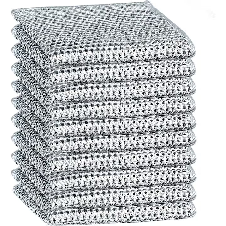 Set 10 lavete cu dublu strat, din fibra abraziva pentru vase, utilizare umeda si uscata