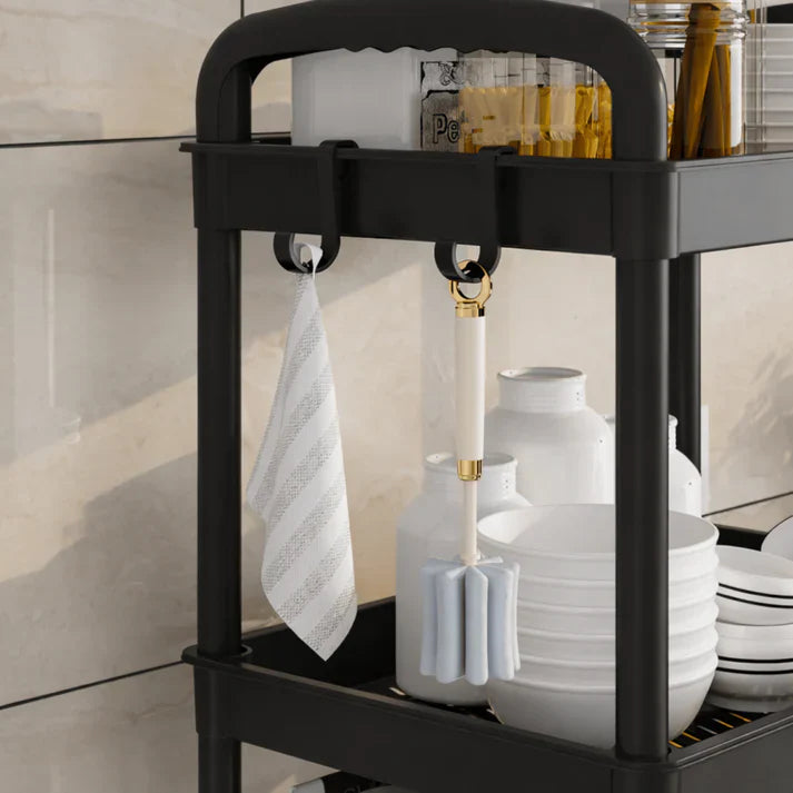 Raft organizator cu 4 niveluri, mobil, multifunctional, cu roti si accesorii incluse 97x25, 5x34, 5 cm
