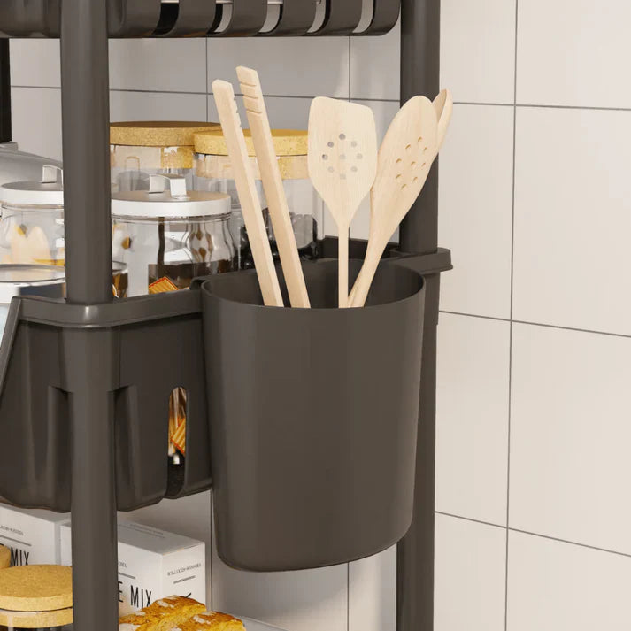 Raft organizator cu 4 niveluri, mobil, multifunctional, cu roti si accesorii incluse 97x25, 5x34, 5 cm