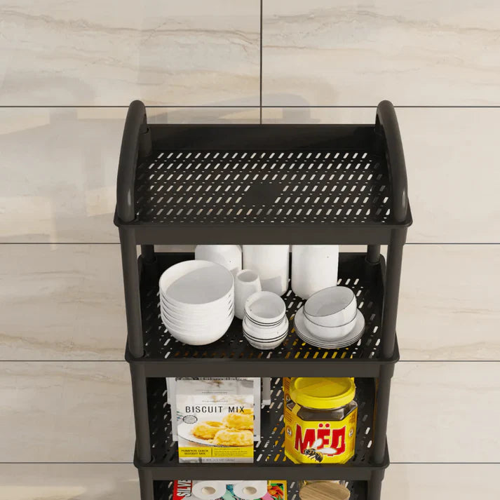 Raft organizator cu 4 niveluri, mobil, multifunctional, cu roti si accesorii incluse 97x25, 5x34, 5 cm