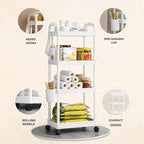Raft organizator cu 4 niveluri, mobil, multifunctional, cu roti si accesorii incluse 97x25, 5x34, 5 cm