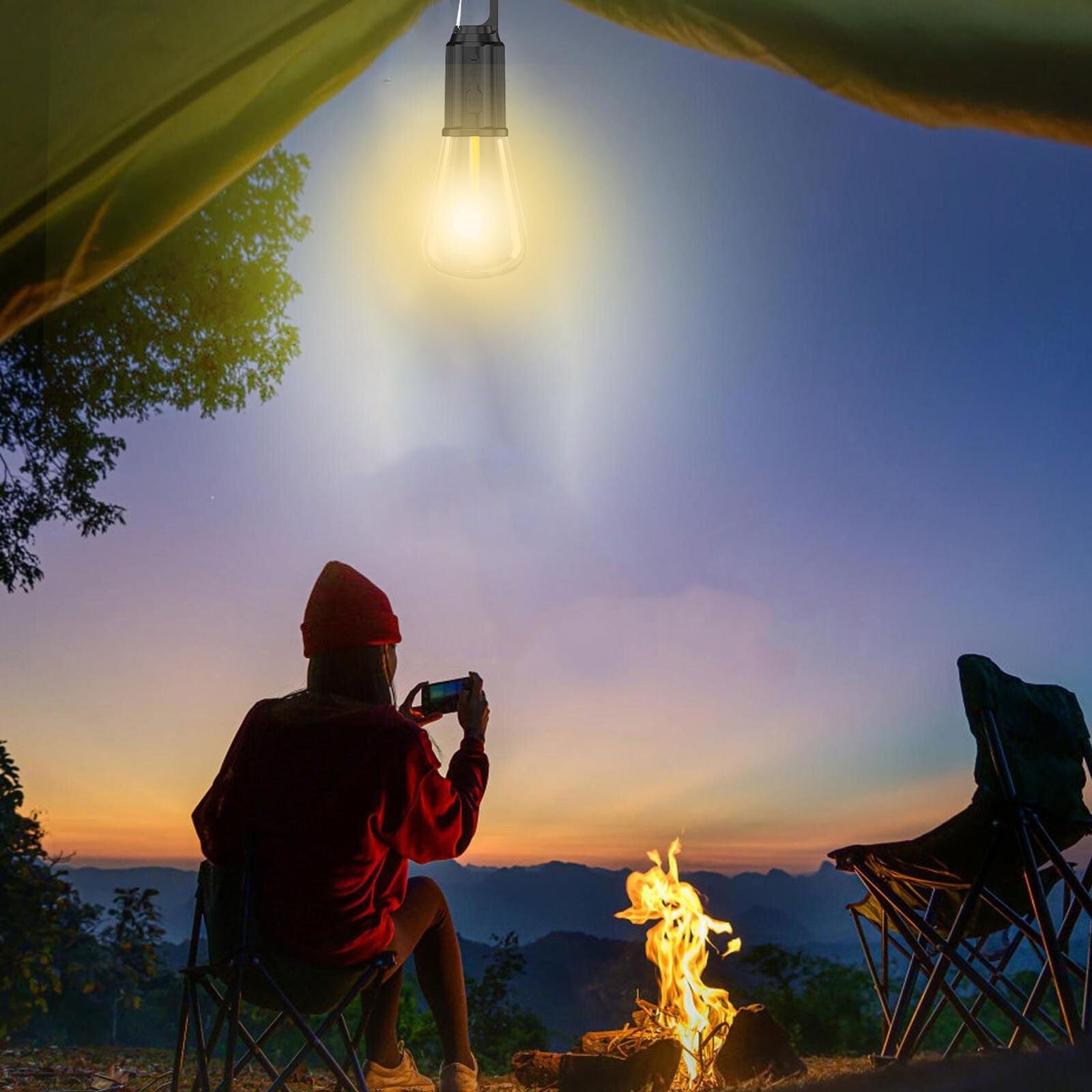 Set 4 becuri LED Retro cu decor de iluminare, pentru camping în Aer Liber, suspendate cu incarcare Tip-C Fast