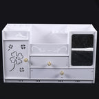 Organizator cosmetice si bijuterii cu sertare si Oglindă machiaj, PVC, alb