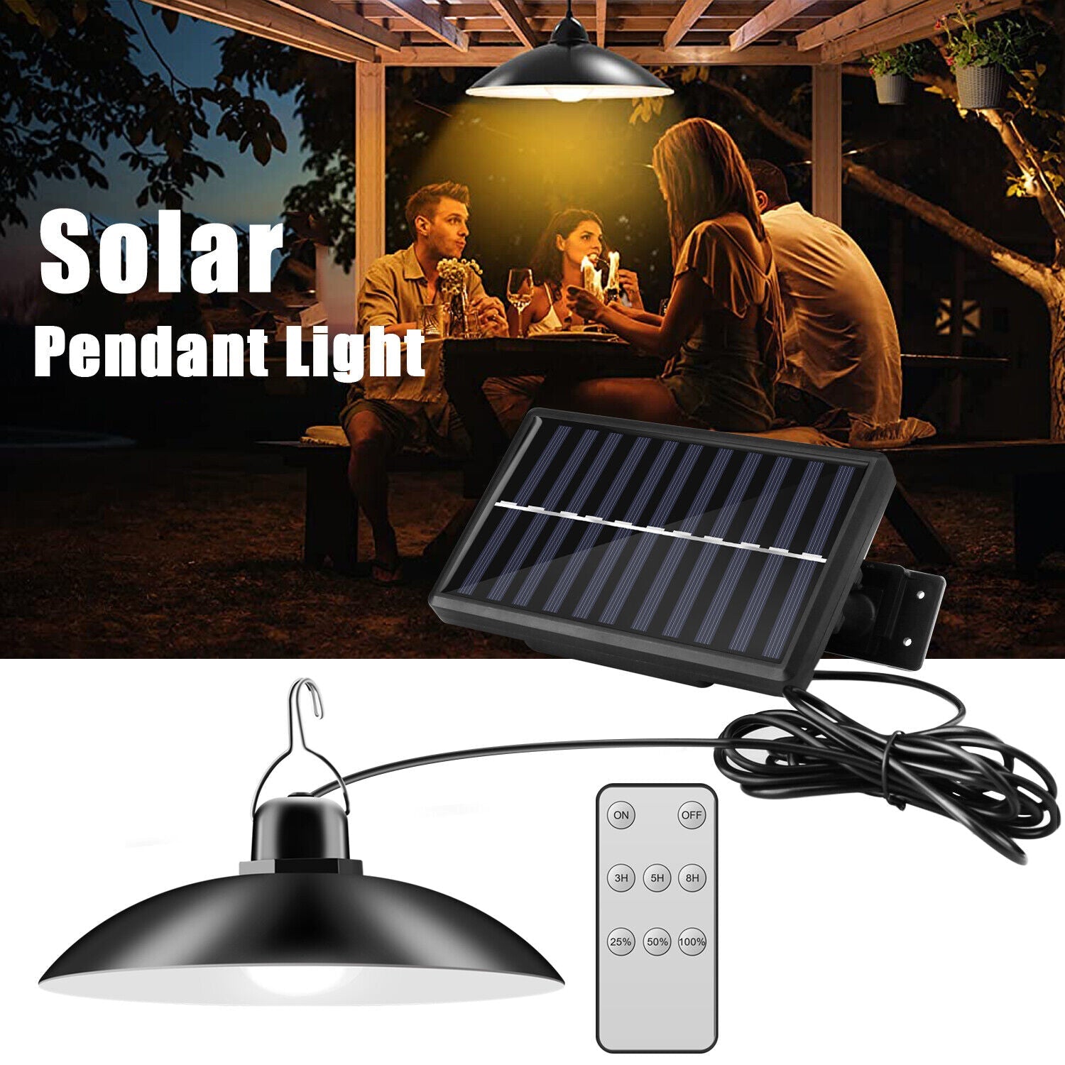 Lampă solara suspendata cu 2 becuri LED, telecomanda, 50W