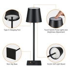 Lampă de masa wireless, metalica, cu touch, reincarcabila USB-C, 3 moduri iluminare, 3.5W