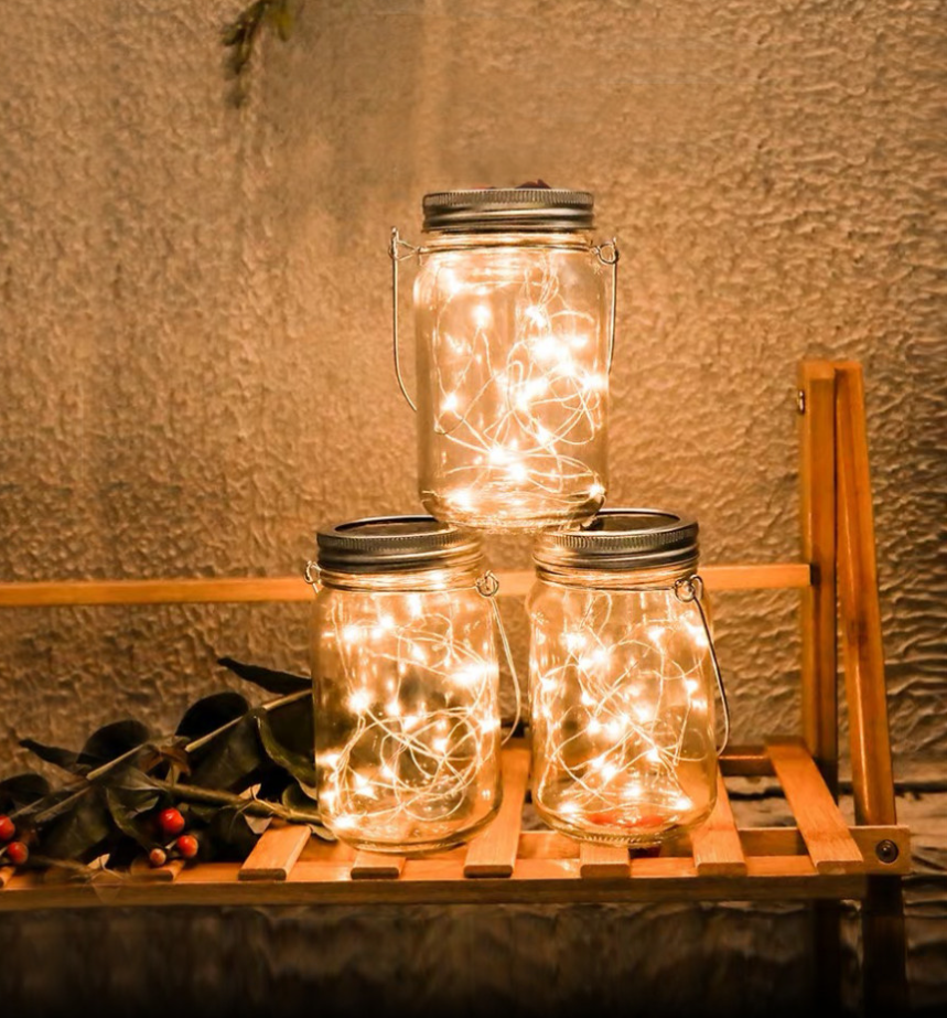 Decoratiune Lampă solara LED in forma de borcan, lumina RGB