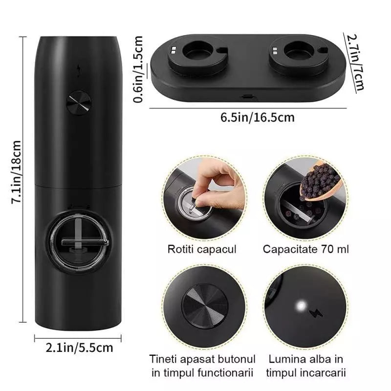 Set 2 Rasnite Electrice pentru sare, piper sau condimente, Indicator LED