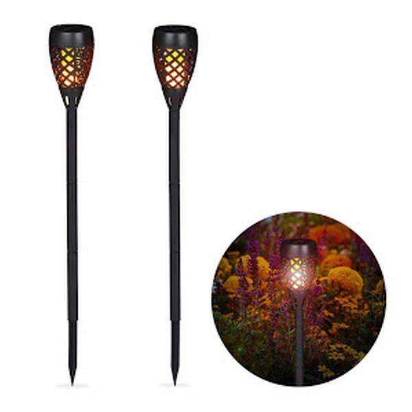 Lampă solara tip torta cu efect flacara, varianta mare 78cm, 96LED