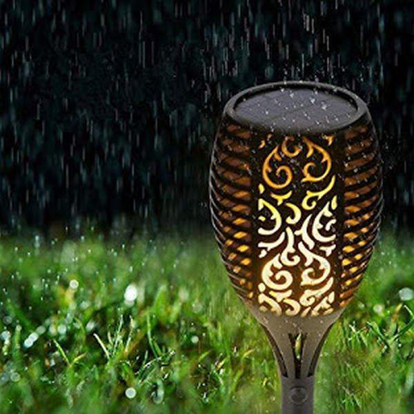 Lampă solara tip torta cu efect flacara, varianta mare 78cm, 96LED
