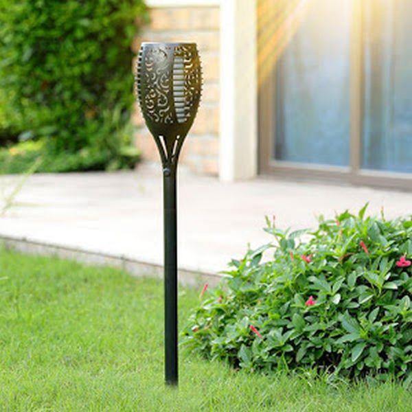 Lampă solara tip torta cu efect flacara, varianta mare 78cm, 96LED