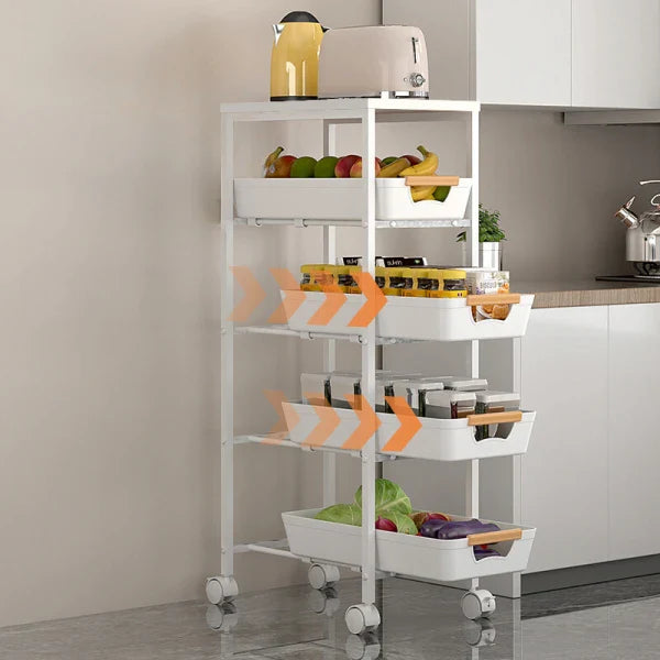 Suport slim portabil cu 5 nivele, 4 rafturi retractabile si 1 polita din MDF, rotativ 360°, 38x 23.5 x 81.5 cm Imagine secundară a produsului